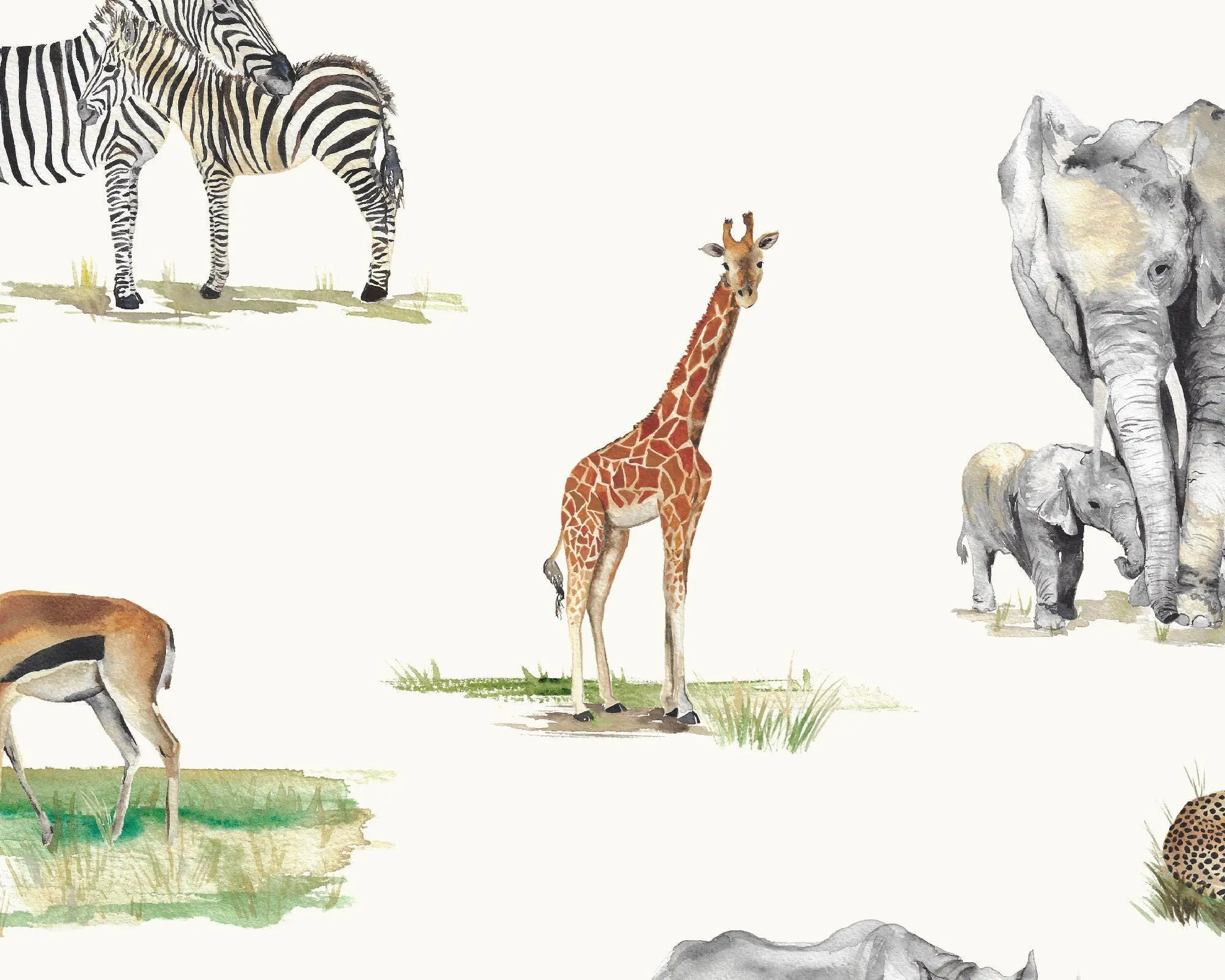 Safari Animals Hand-Designed Children's Wallpaper - Blue, Cream and Grey Colour Options - Image 8