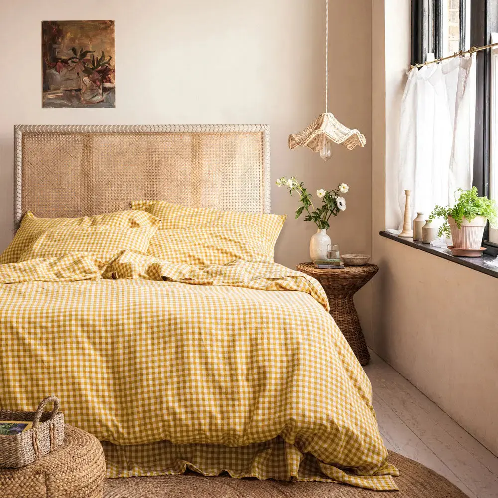 Warm Blue Gingham Linen & Cotton Blend Duvet Cover - Image 4