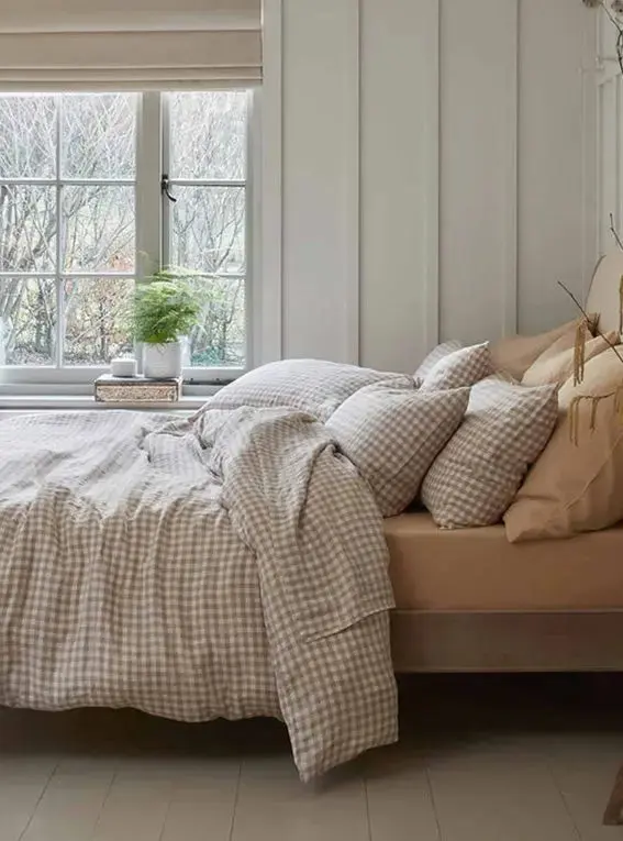 Warm Blue Gingham Linen & Cotton Blend Duvet Cover - Image 5