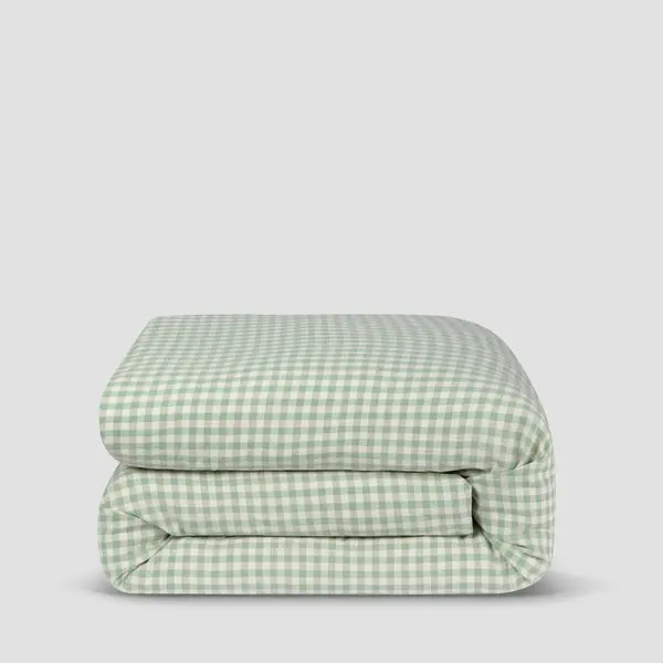 Sage Green Gingham Linen Blend Duvet Cover - Image 3