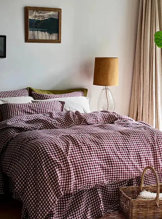 Sage Green Gingham Linen Blend Duvet Cover - Image 6