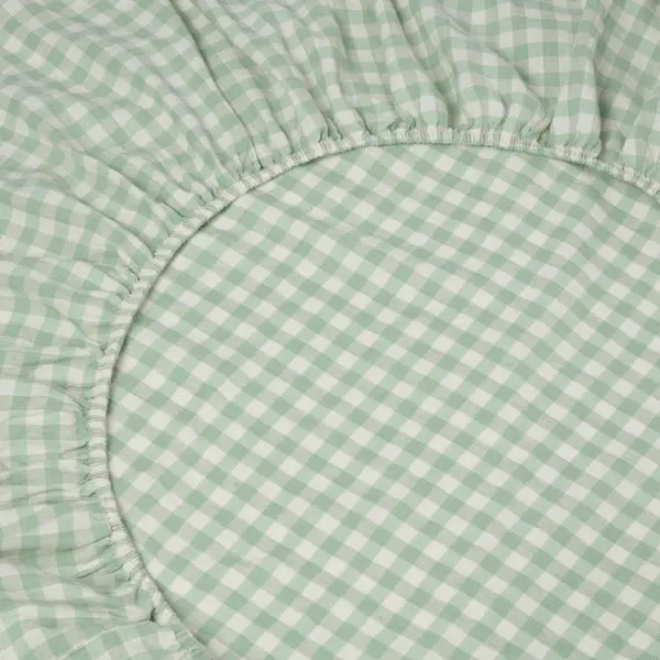 Sage Green Gingham Linen Blend Fitted Sheet - Image 2