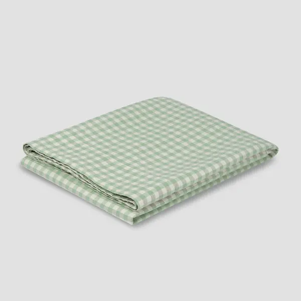 Sage Green Gingham Linen Blend Flat Sheet - Image 3