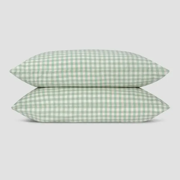 Sage Green Gingham Linen Blend Pillowcase (Pair) - Image 3