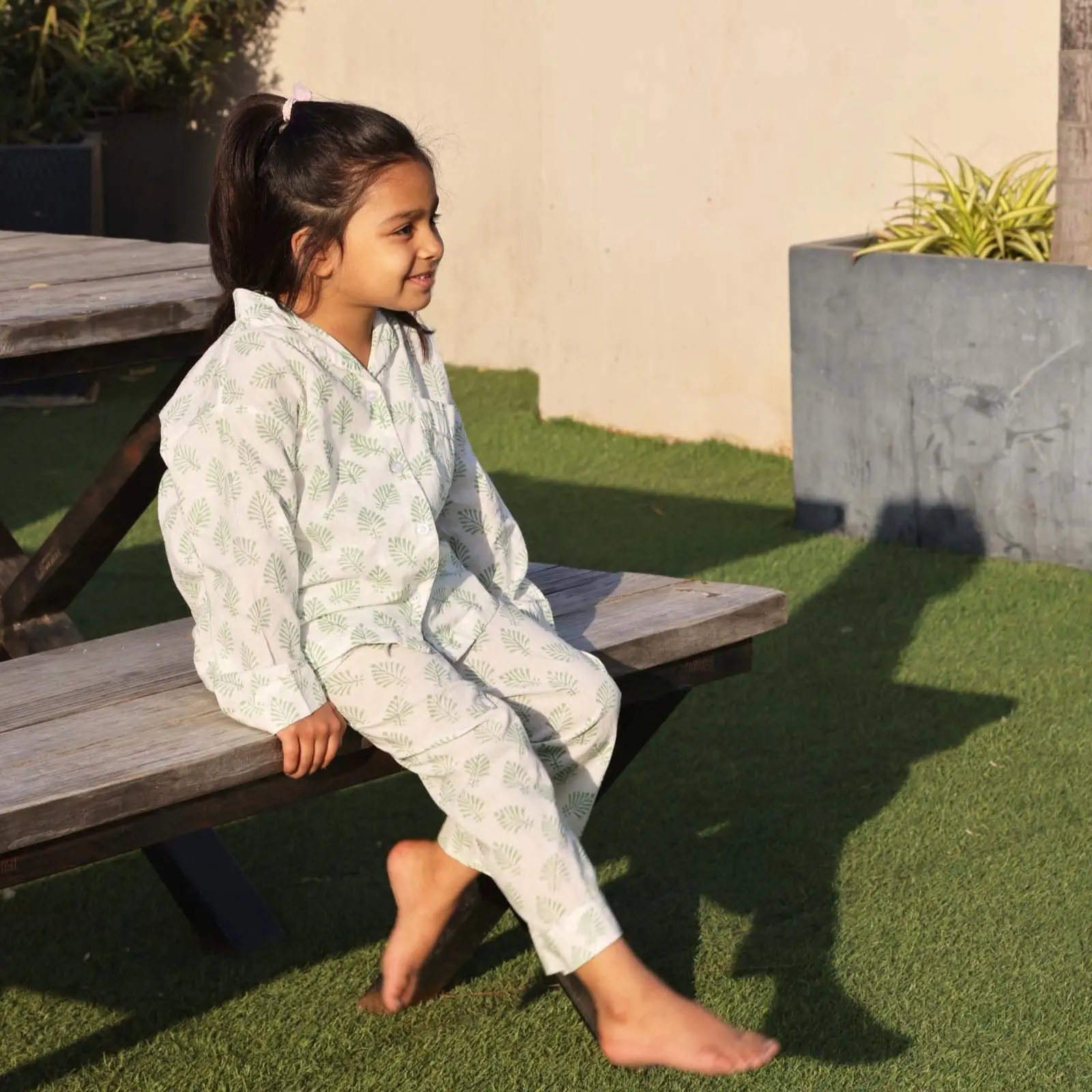 Sage Green Leaf Children's Pyjama Trouser Set - Image 2