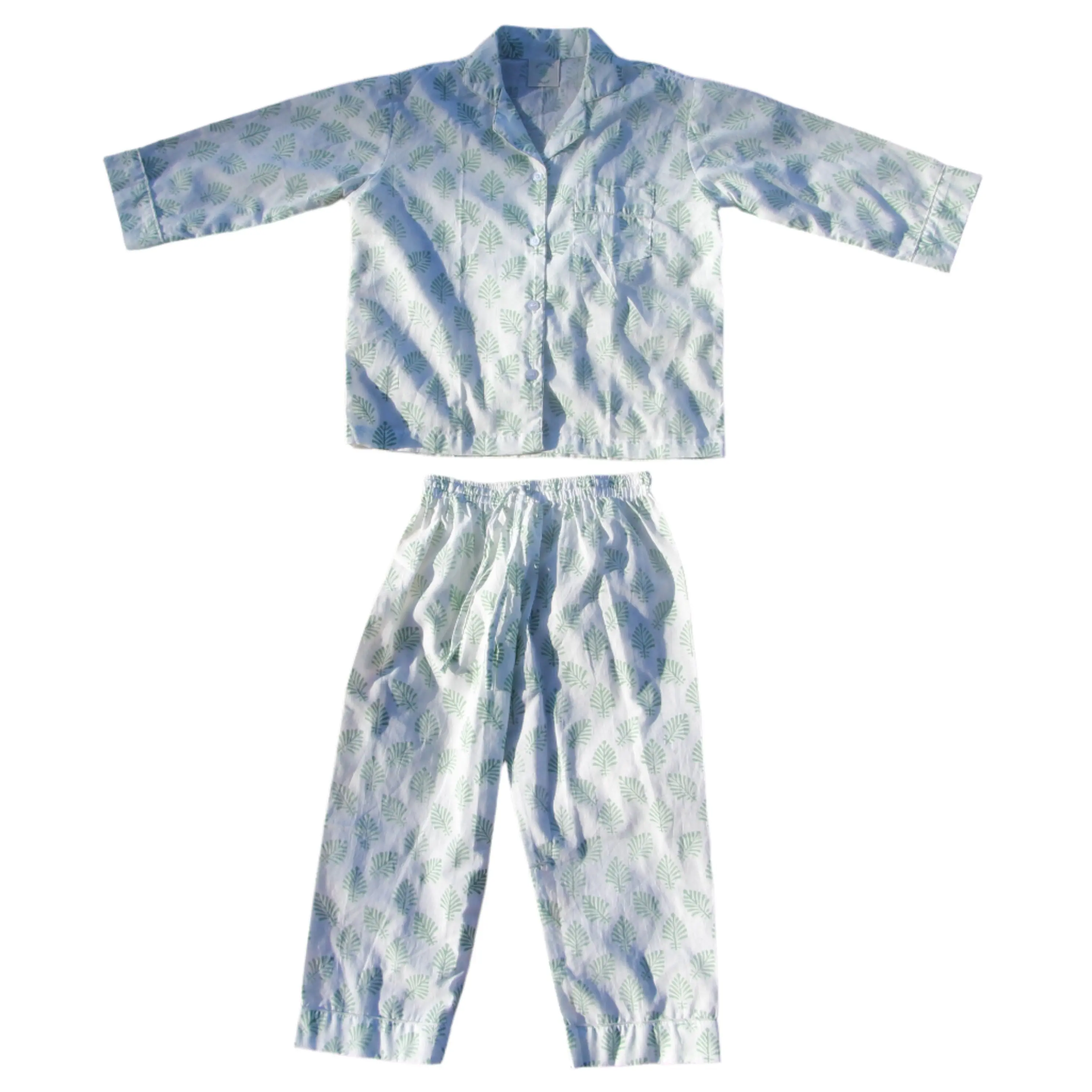 Sage Green Leaf Children's Pyjama Trouser Set - Image 3
