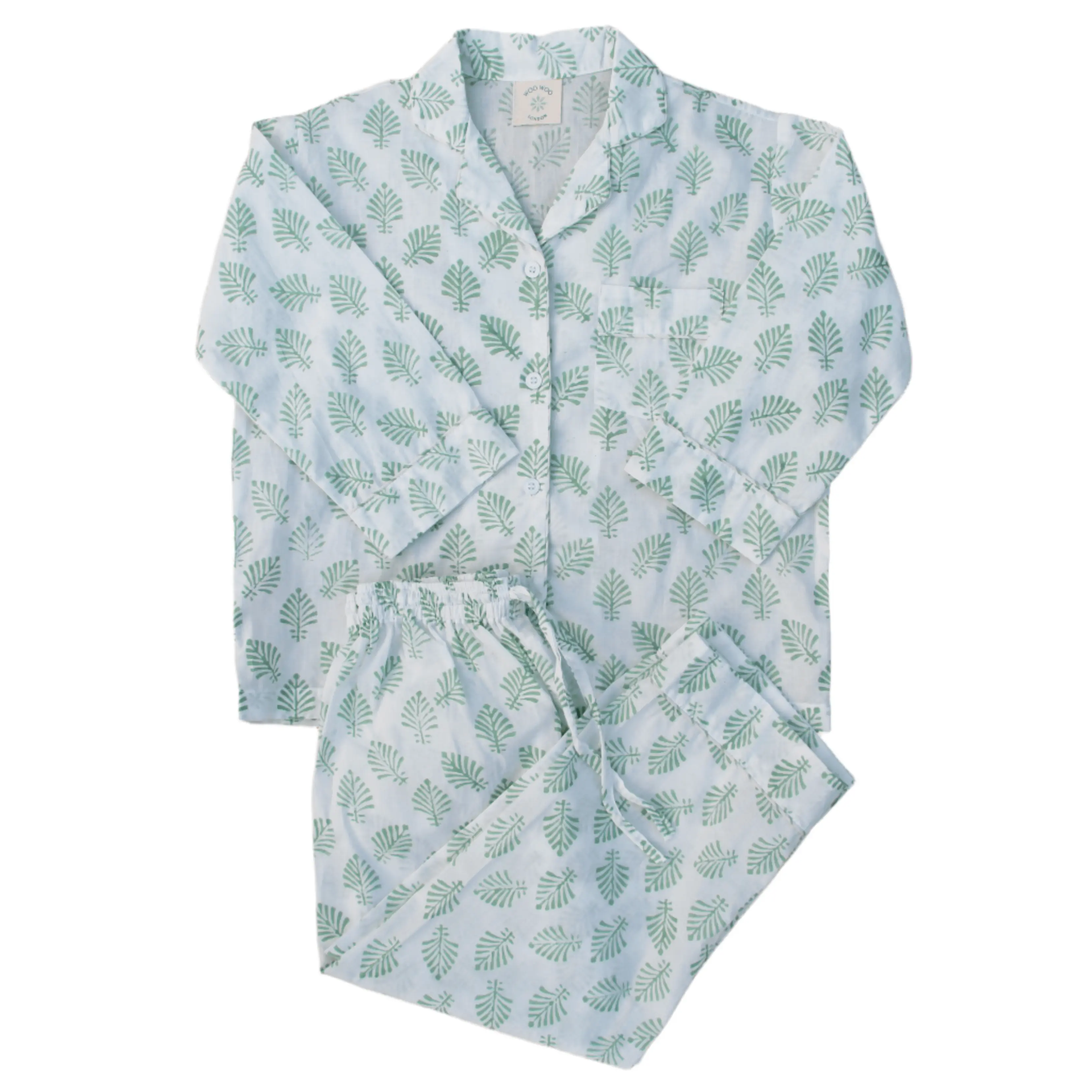 Sage Green Leaf Children's Pyjama Trouser Set - Image 4