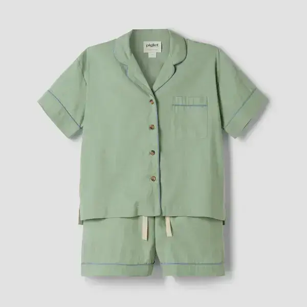 Sage Green Linen Blend Women's Pyjama Shorts Set - Image 3