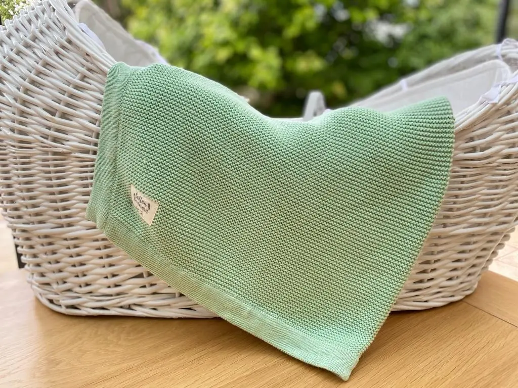 Sage Green Organic Cotton Knitted Blanket – 100 X 80cm - Image 2