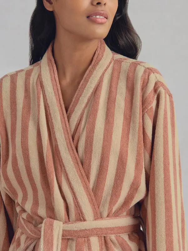 Sand Shell Pembroke Stripe Cotton Robe - Image 4