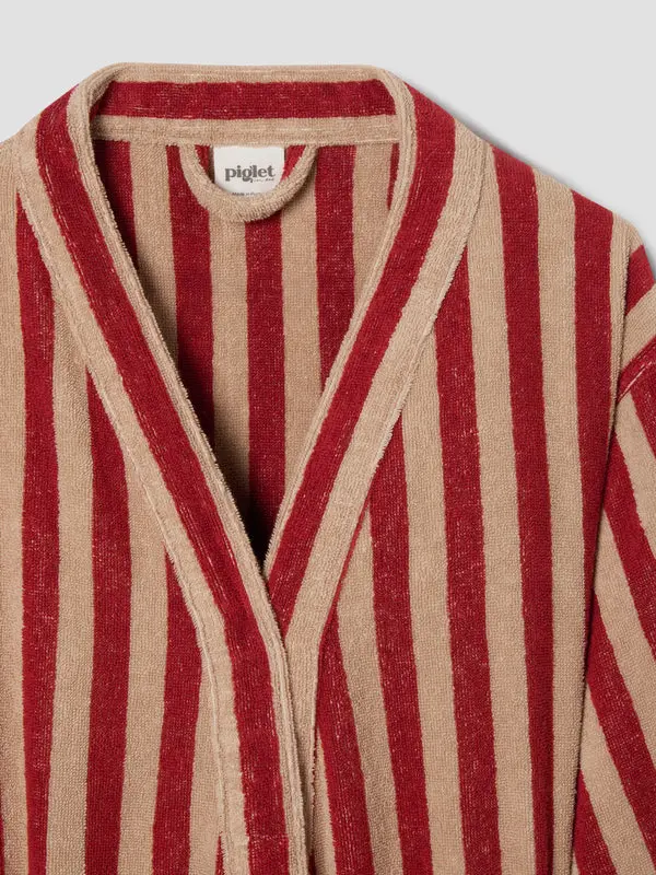 Sandstone Red Pembroke Stripe Cotton Robe - Image 3