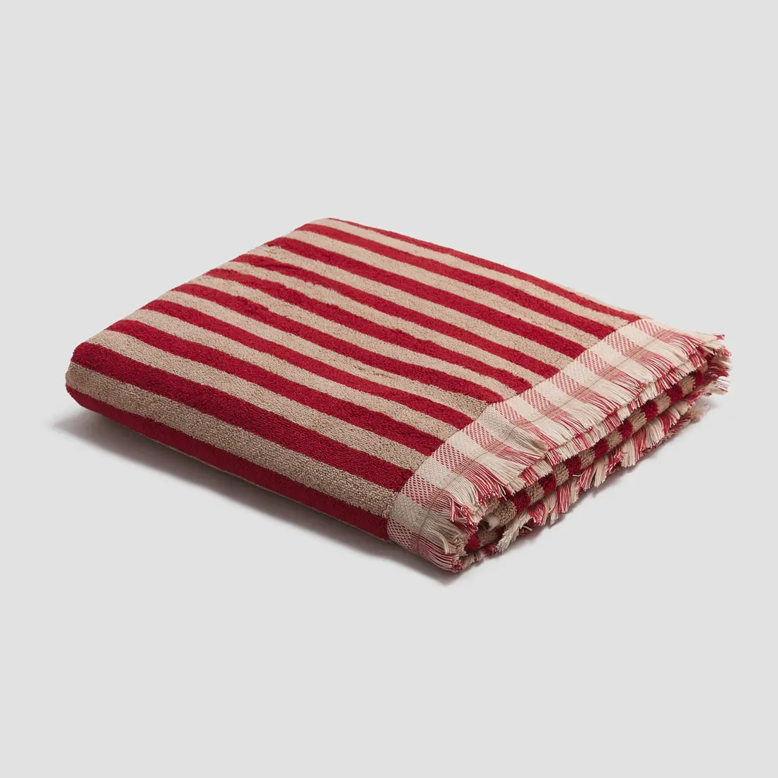 Sandstone Red Pembroke Stripe Cotton Towels - Image 3