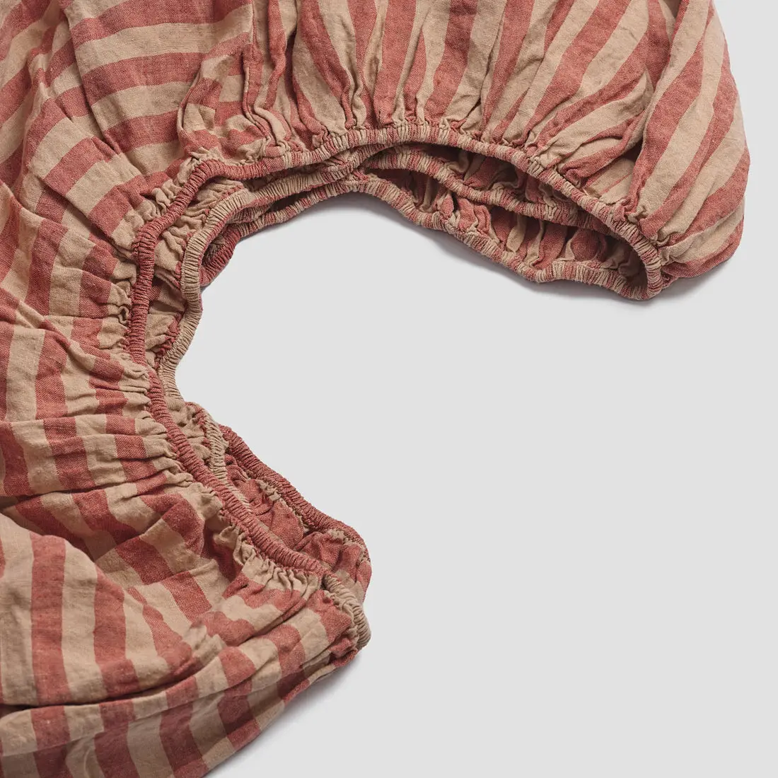 Sandstone Red Pembroke Stripe Linen Blend Fitted Sheet - Image 4