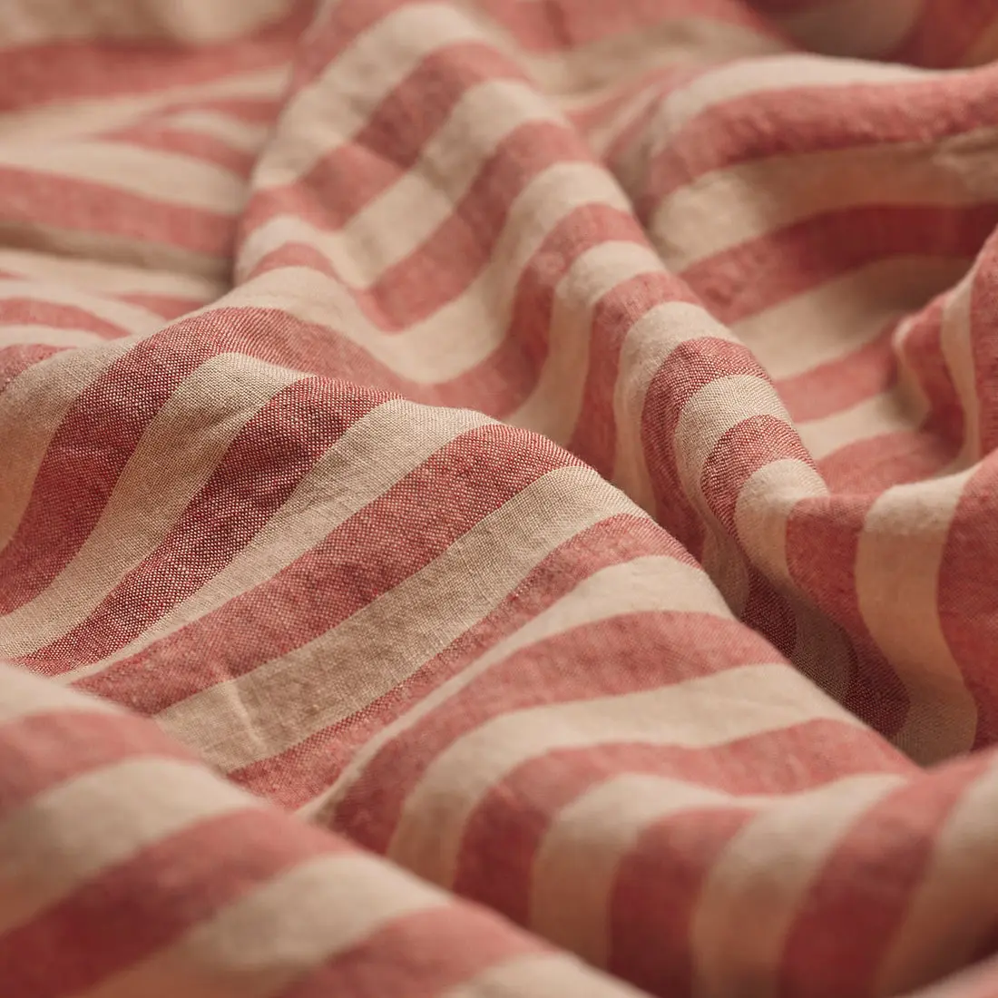 Sandstone Red Pembroke Stripe Linen Blend Flat Sheet - Image 2