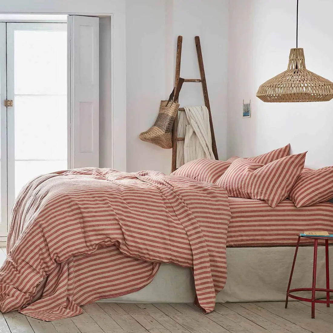 Sandstone Red Pembroke Stripe Linen Blend Flat Sheet - Image 3
