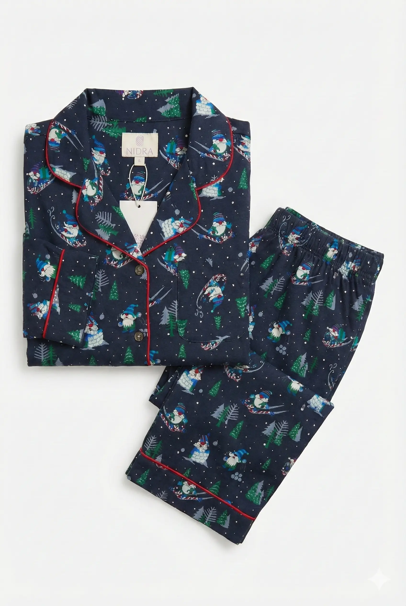 Santa on Skis Women's Brushed Cotton Pyjama Trouser Set
