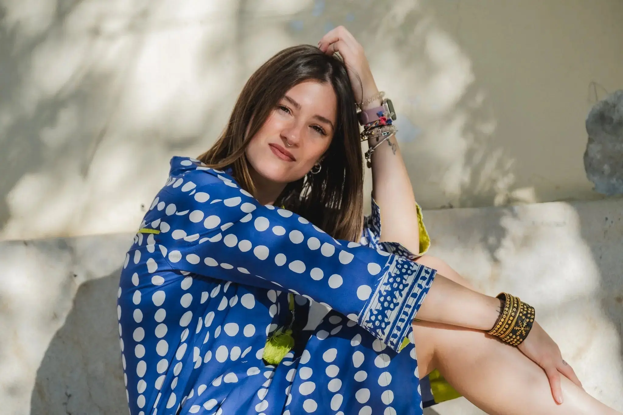 Sarina Blue Polka Cotton Tunic - Image 4
