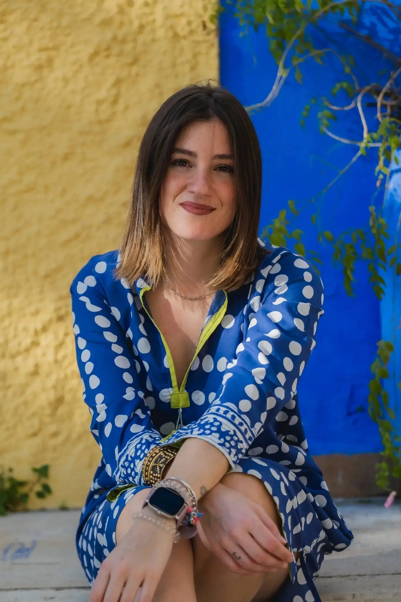 Sarina Blue Polka Cotton Tunic - Image 5