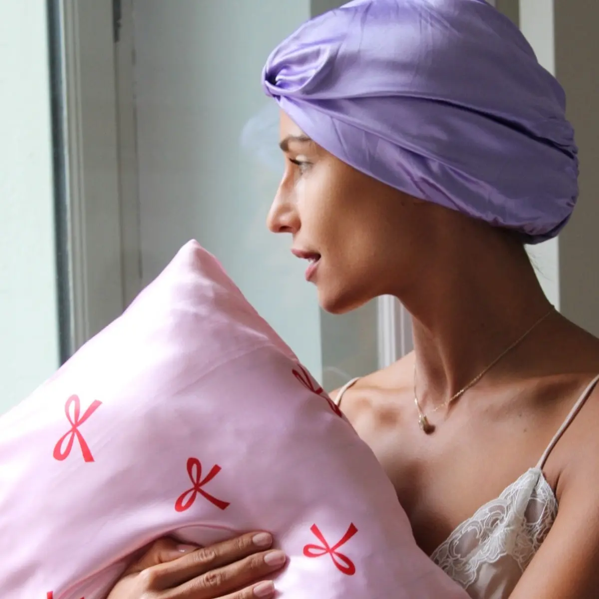 Lilac Satin Sleep Turban - Image 3