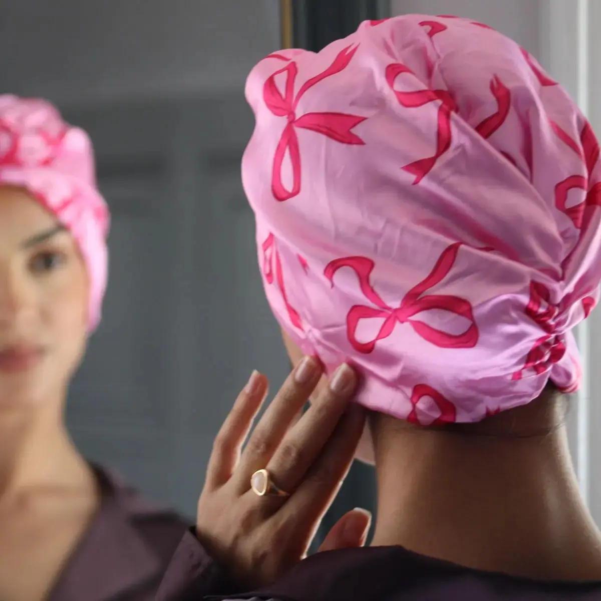 Pink Bows Satin Sleep Turban - Image 3