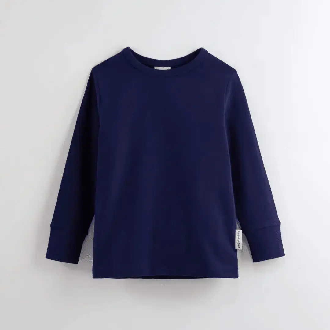 Deep Sea Navy Kids Organic Long Sleeve Top - Image 2