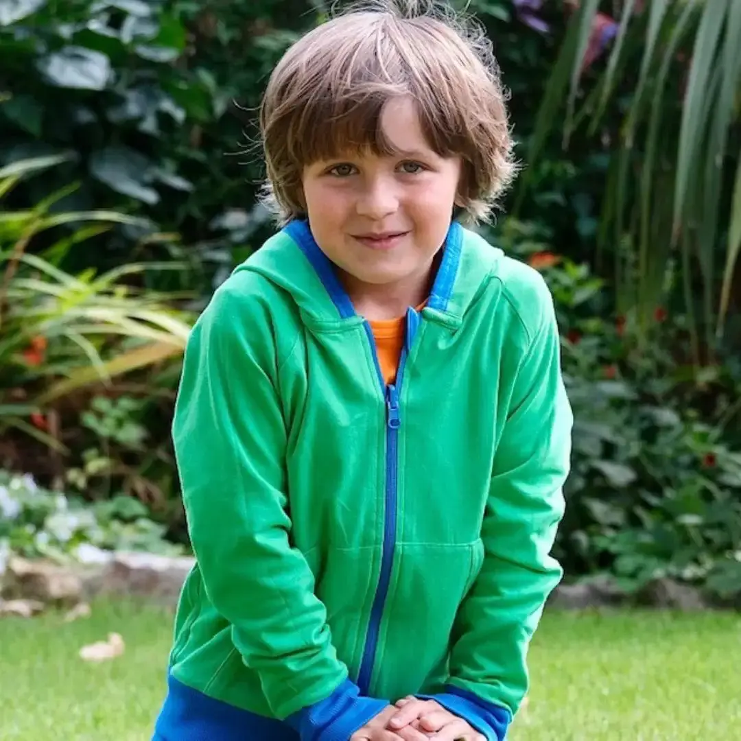 Peacock Blue & Tropical Green Organic Reversible Hoodie - Image 3