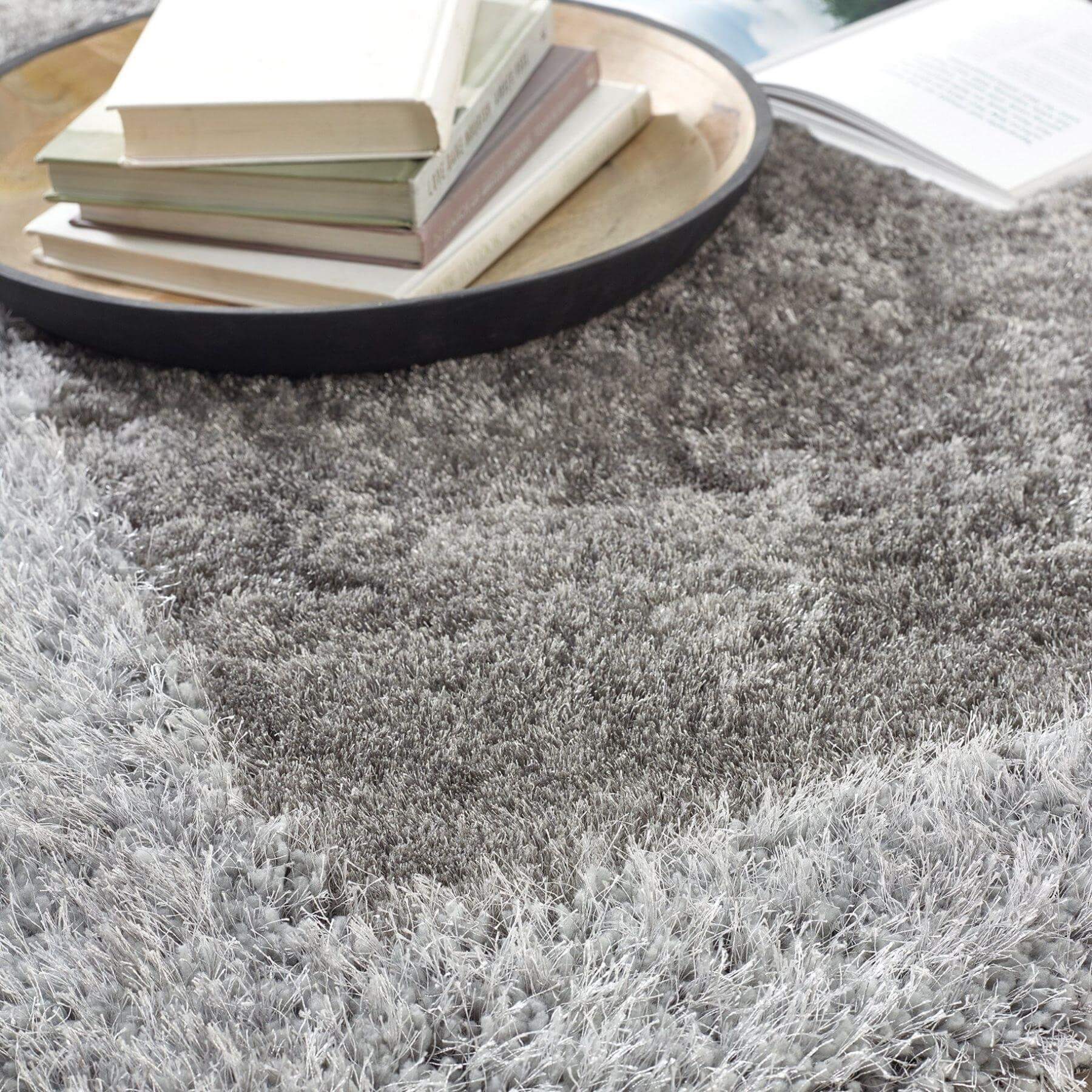 Shimmer Silver Grey Bordered Shaggy Rug - Image 2