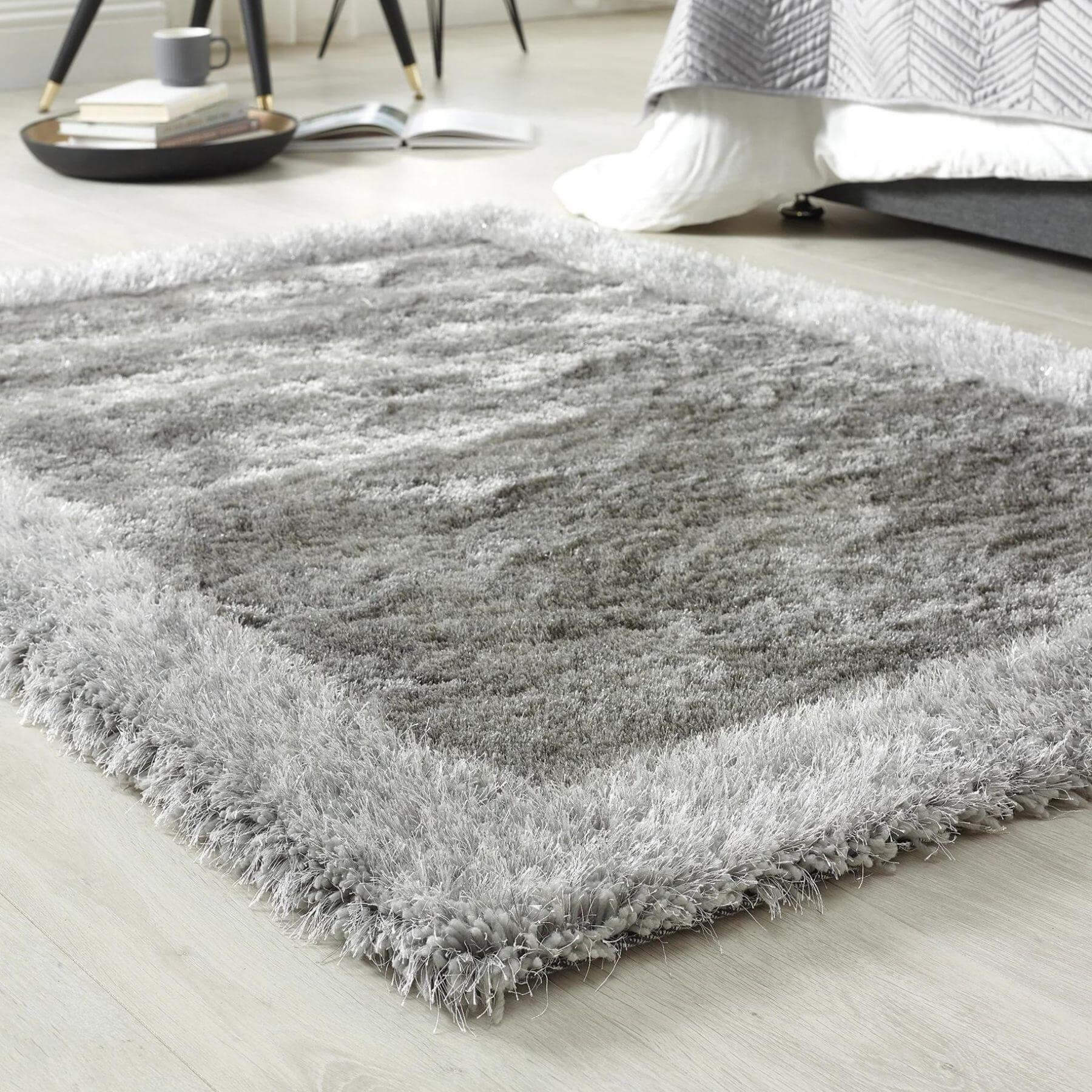 Shimmer Silver Grey Bordered Shaggy Rug - Image 4