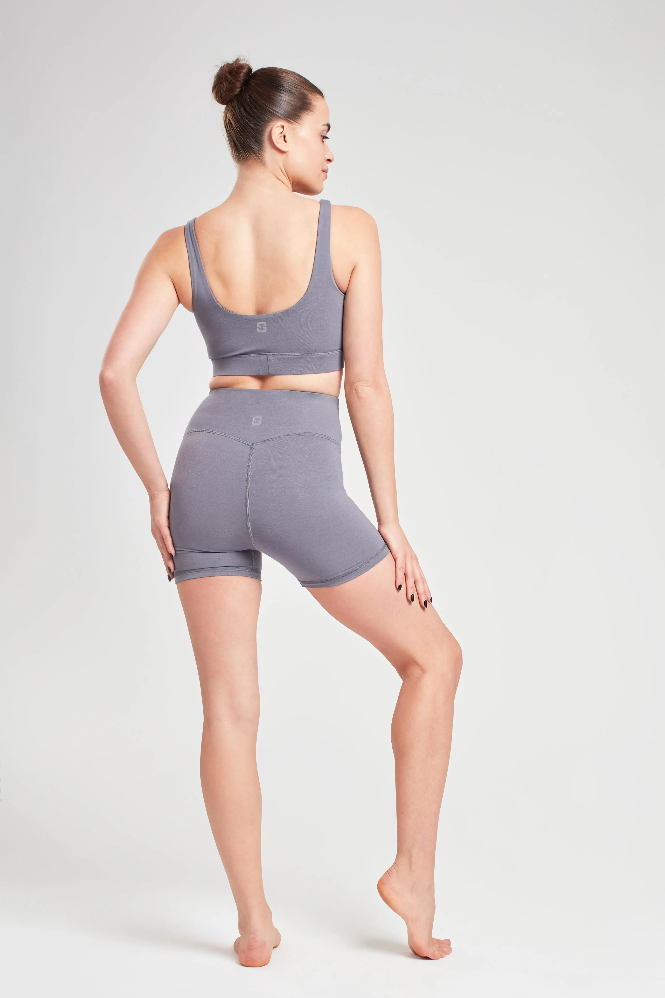 Pearl Grey Short Biker Shorts - Image 3
