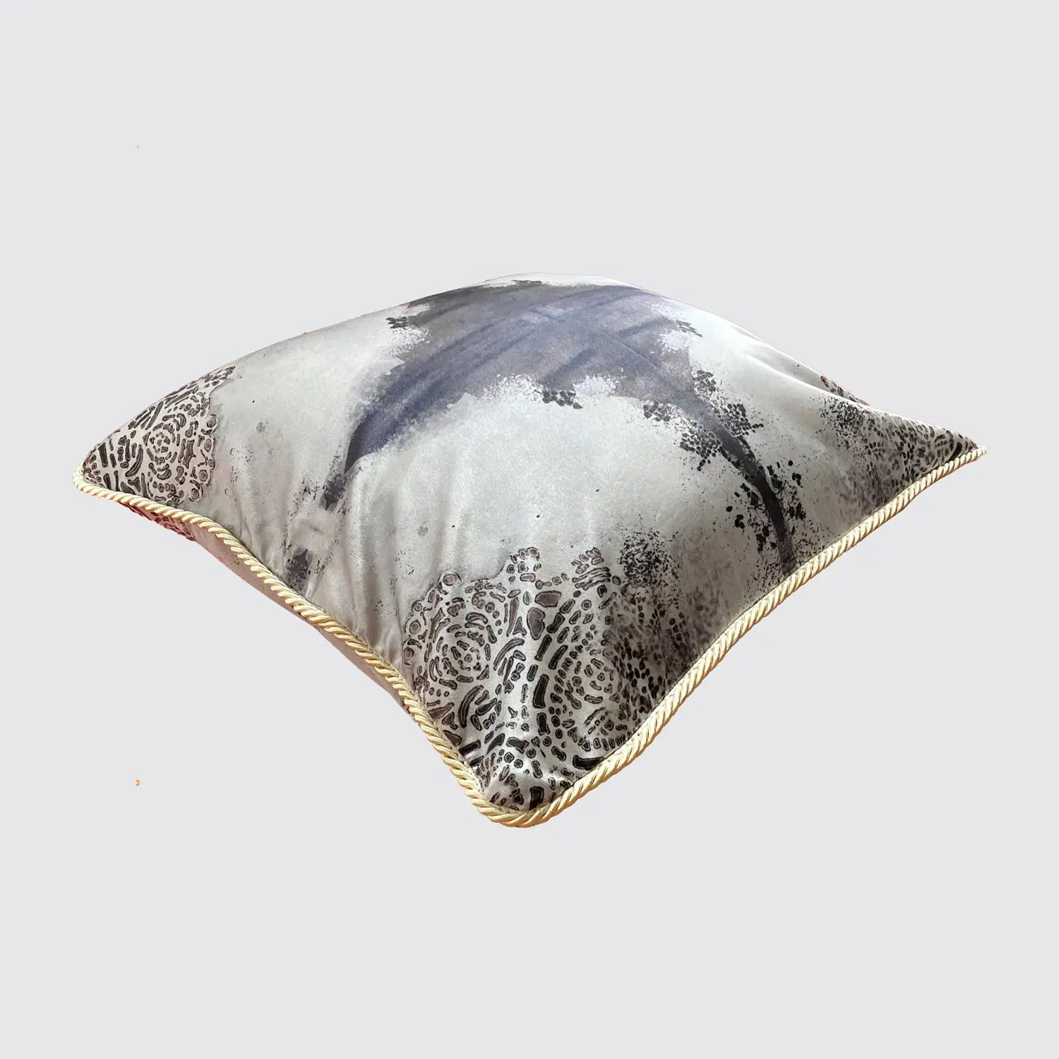 Silk Cushion - Burano Lace White And Purple Greys - Image 3