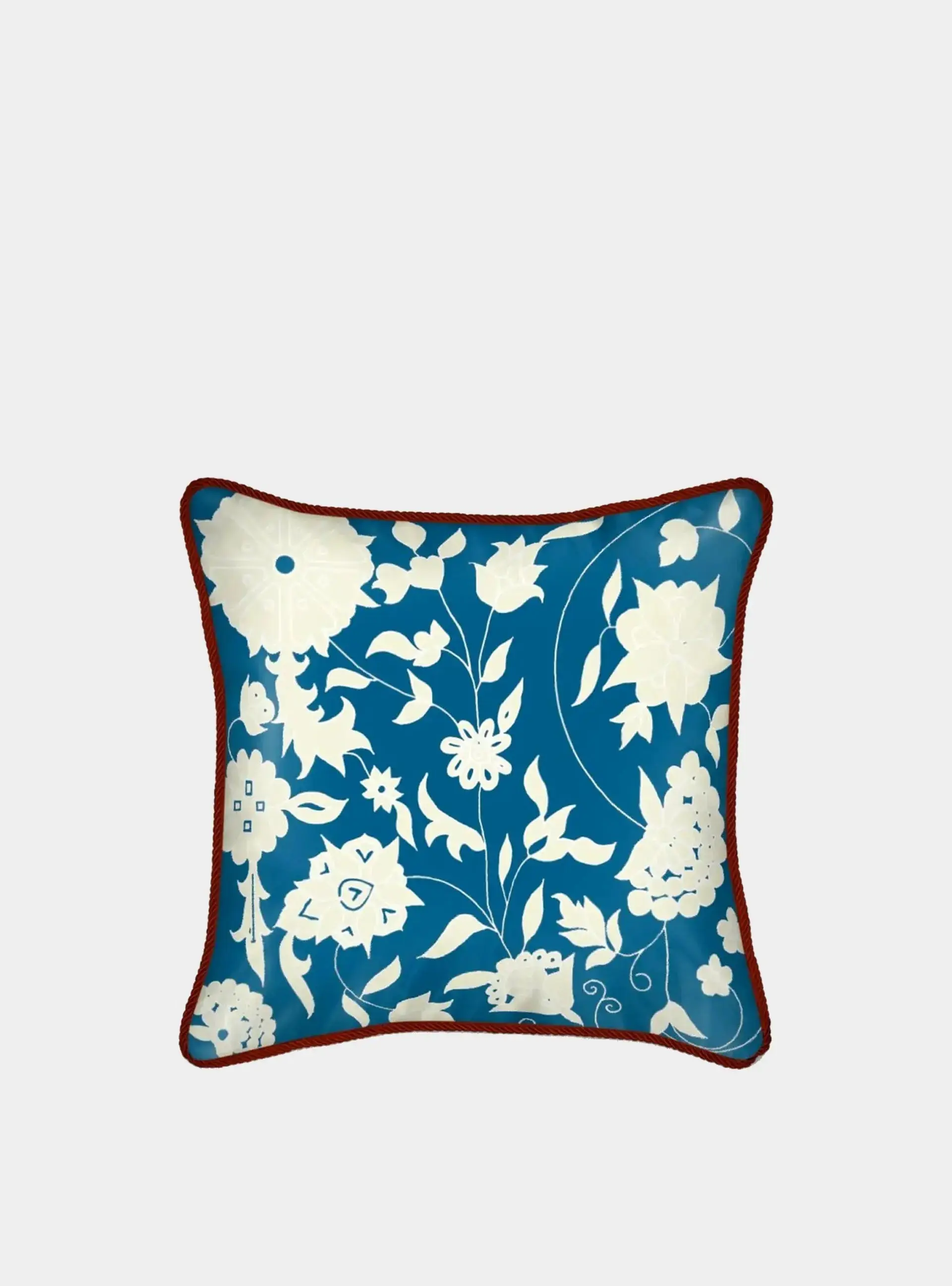 Silk Cushion - Cream Carpet Flowers on Teal