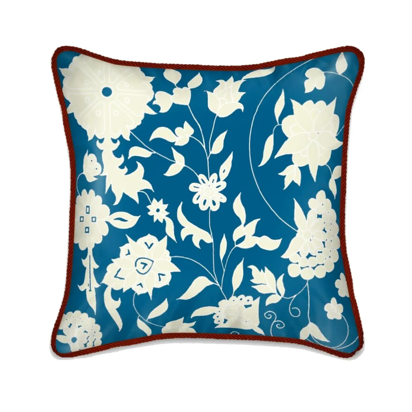 Silk Cushion - Cream Carpet Flowers on Teal - Image 2