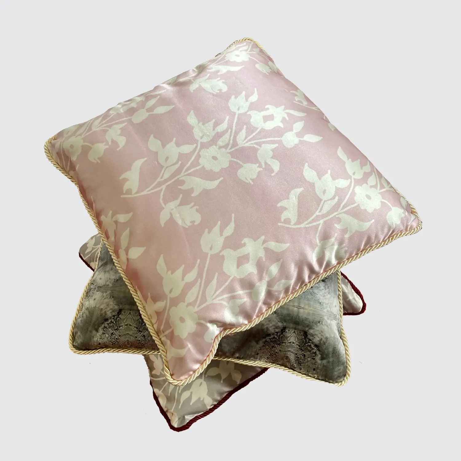 Silk Cushion - Pink With White Foliage - Image 3