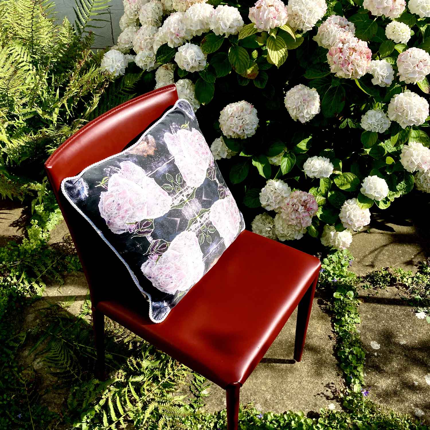 Silk Cushion with White Roses - Image 2