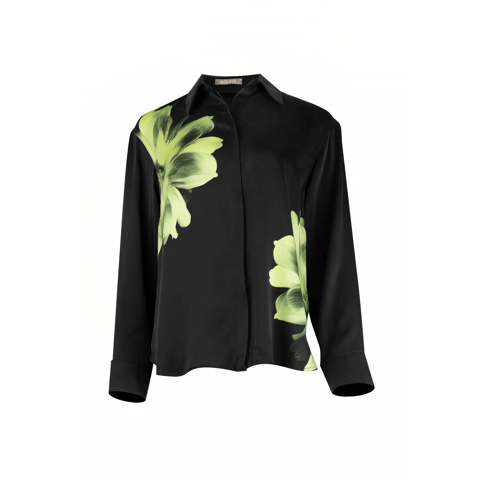 Silk Dreamscape Pyjama Shirt Black Flower - Image 6