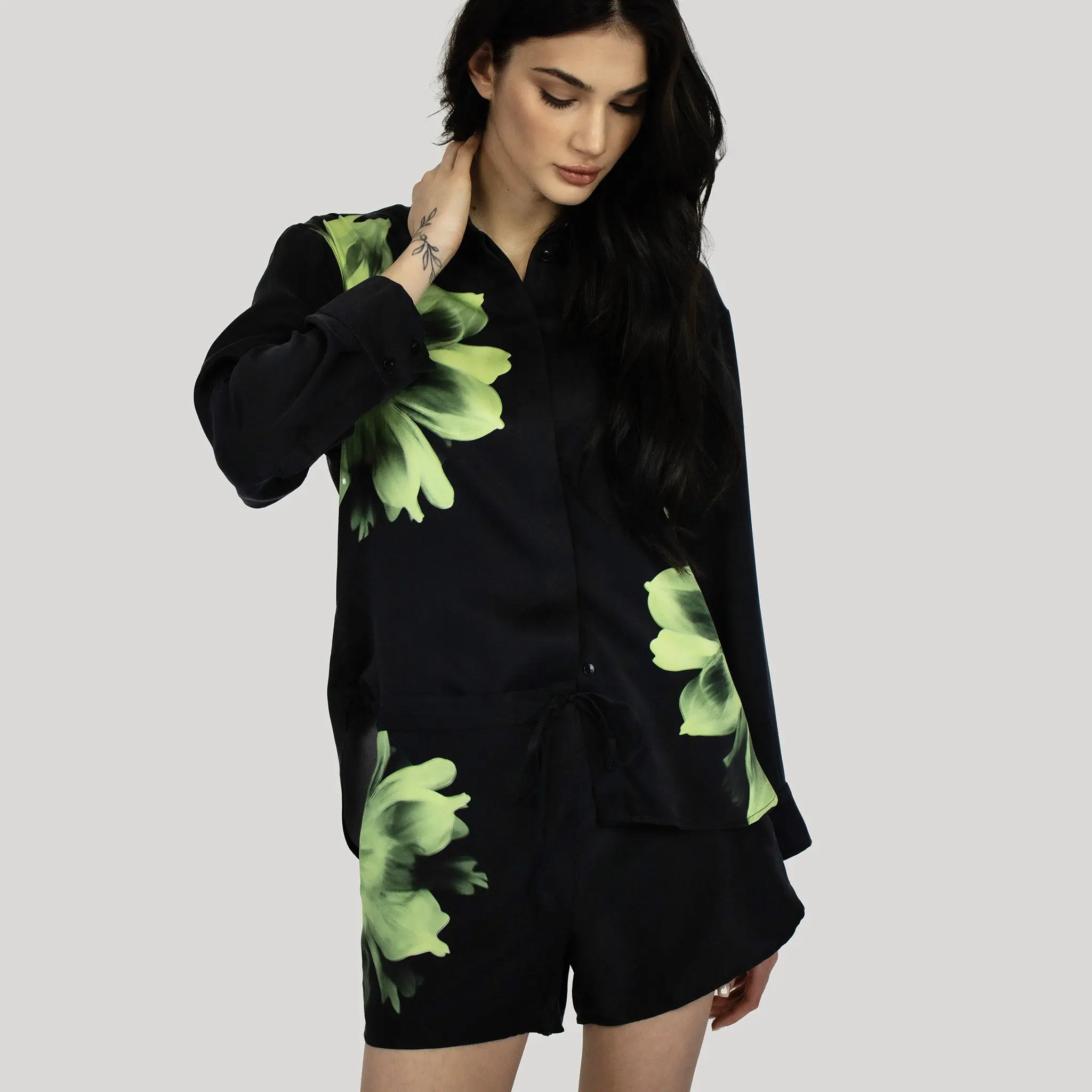 Silk Dreamscape Shorts Black Flower - Image 9