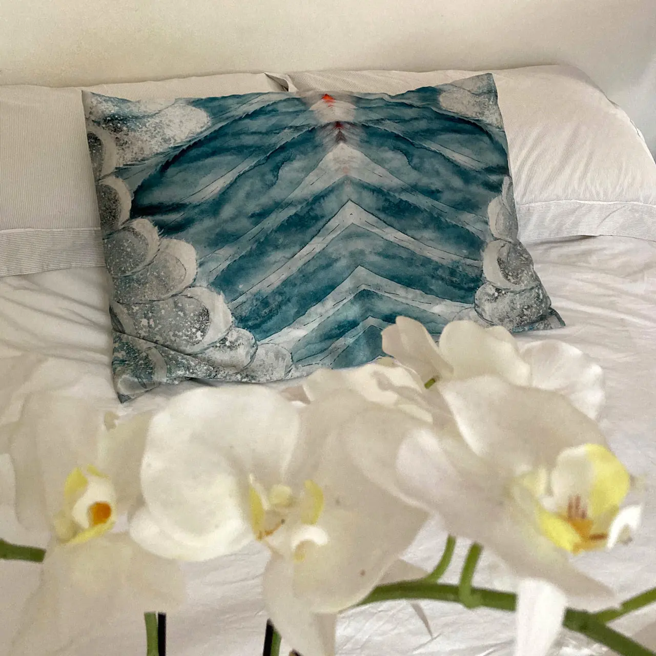 Silk Pillowcase - Aqua With Wing Design - Image 2