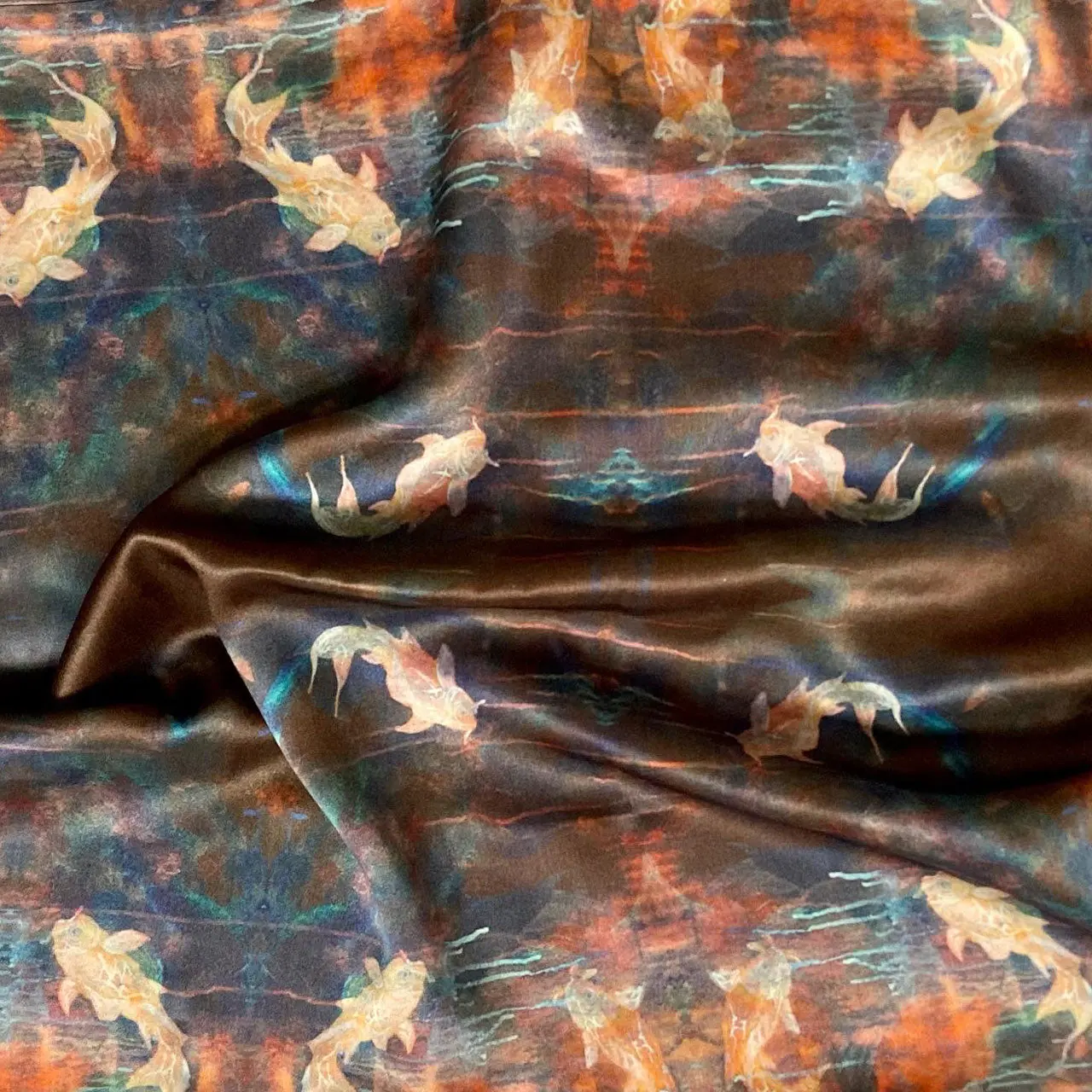 Silk Pillowcase - Blue Orange With Koi Fish Design - Image 4