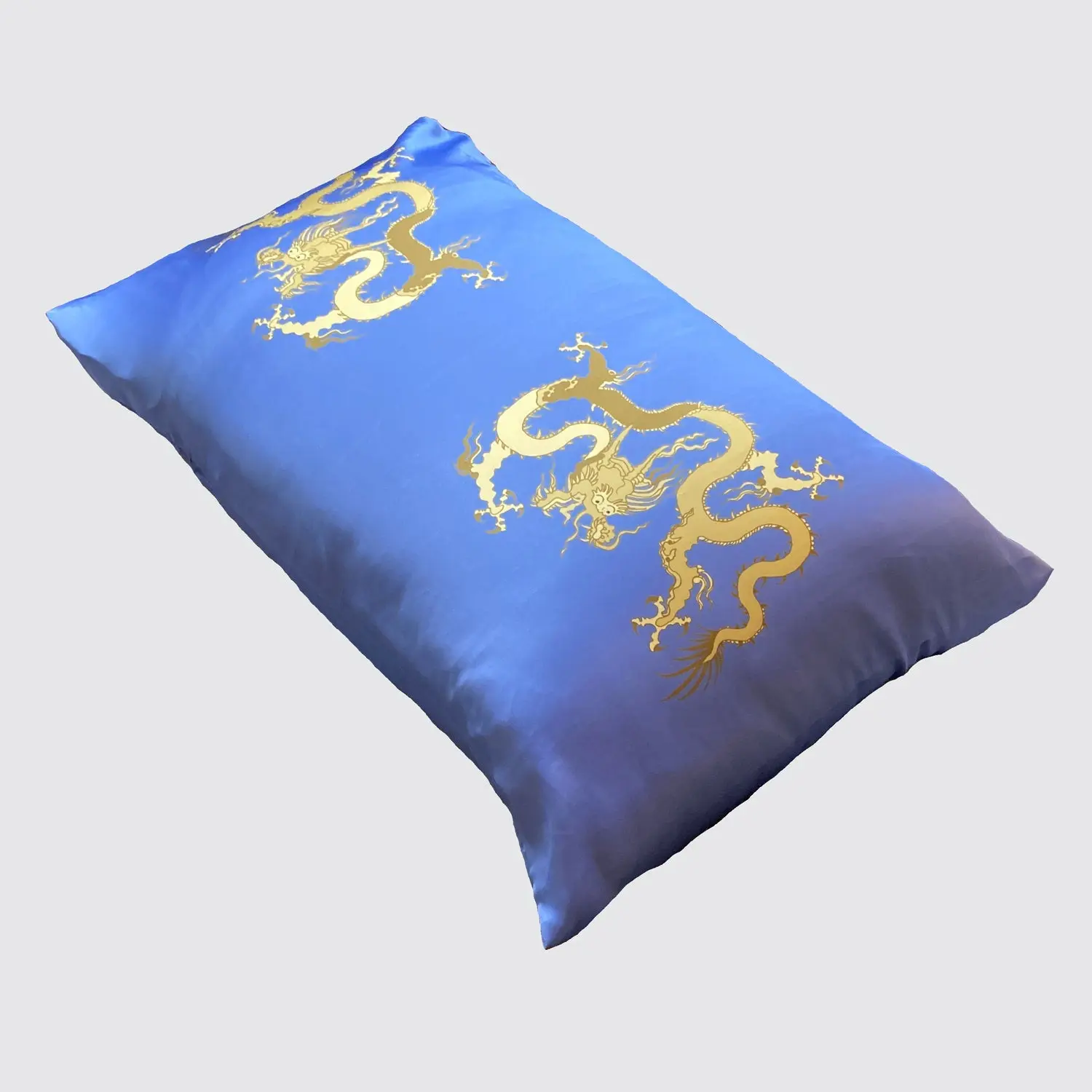 Silk Pillowcase - Blue With Golden Dragon Design - Image 3