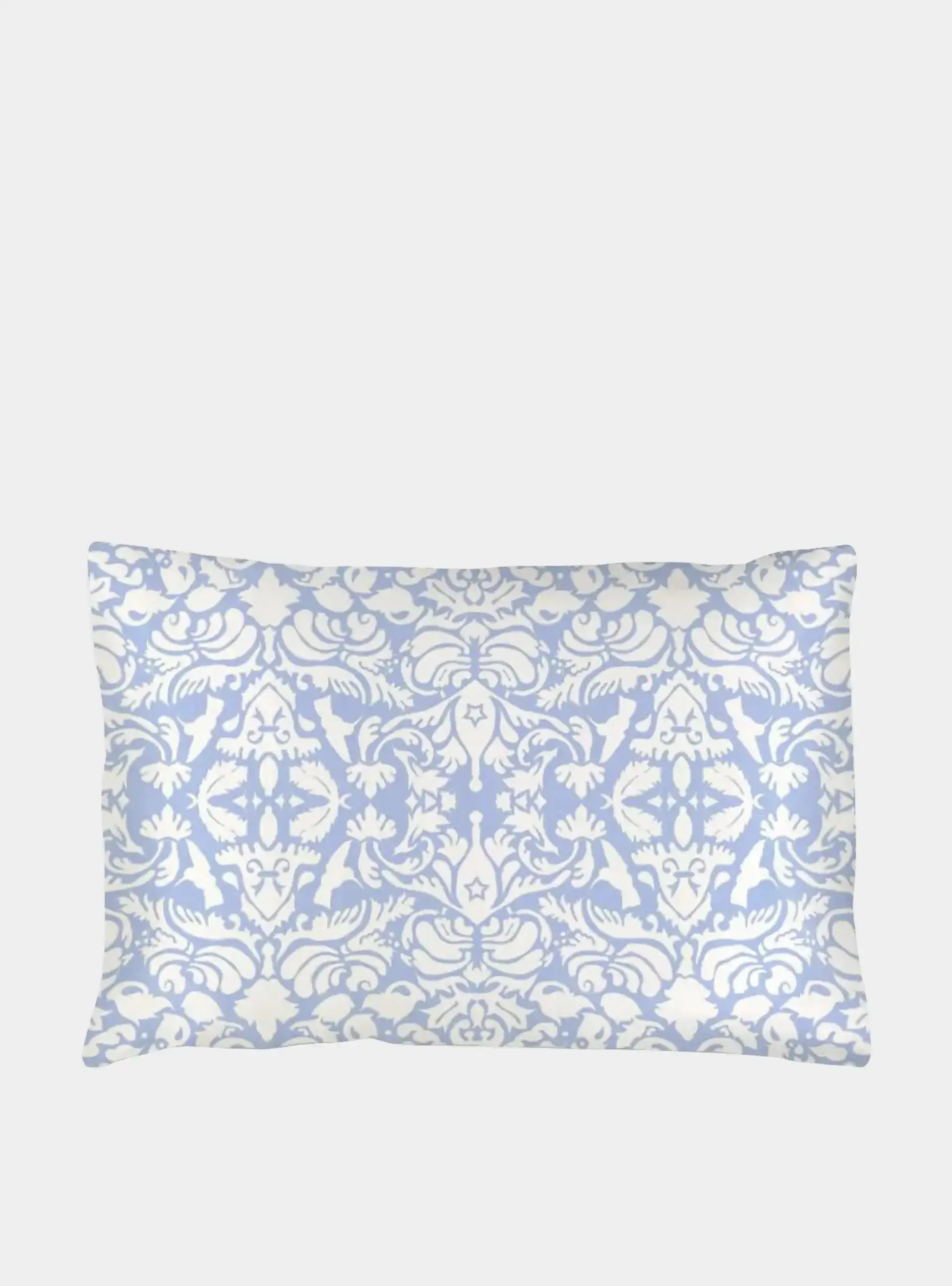 Silk Pillowcase - Pale Blue With White Hummingbird Damask Pattern