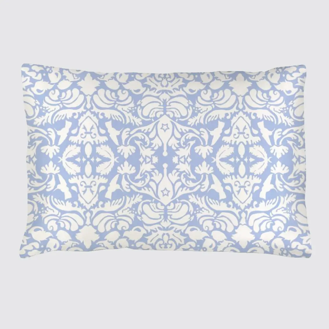 Silk Pillowcase - Pale Blue With White Hummingbird Damask Pattern - Image 3