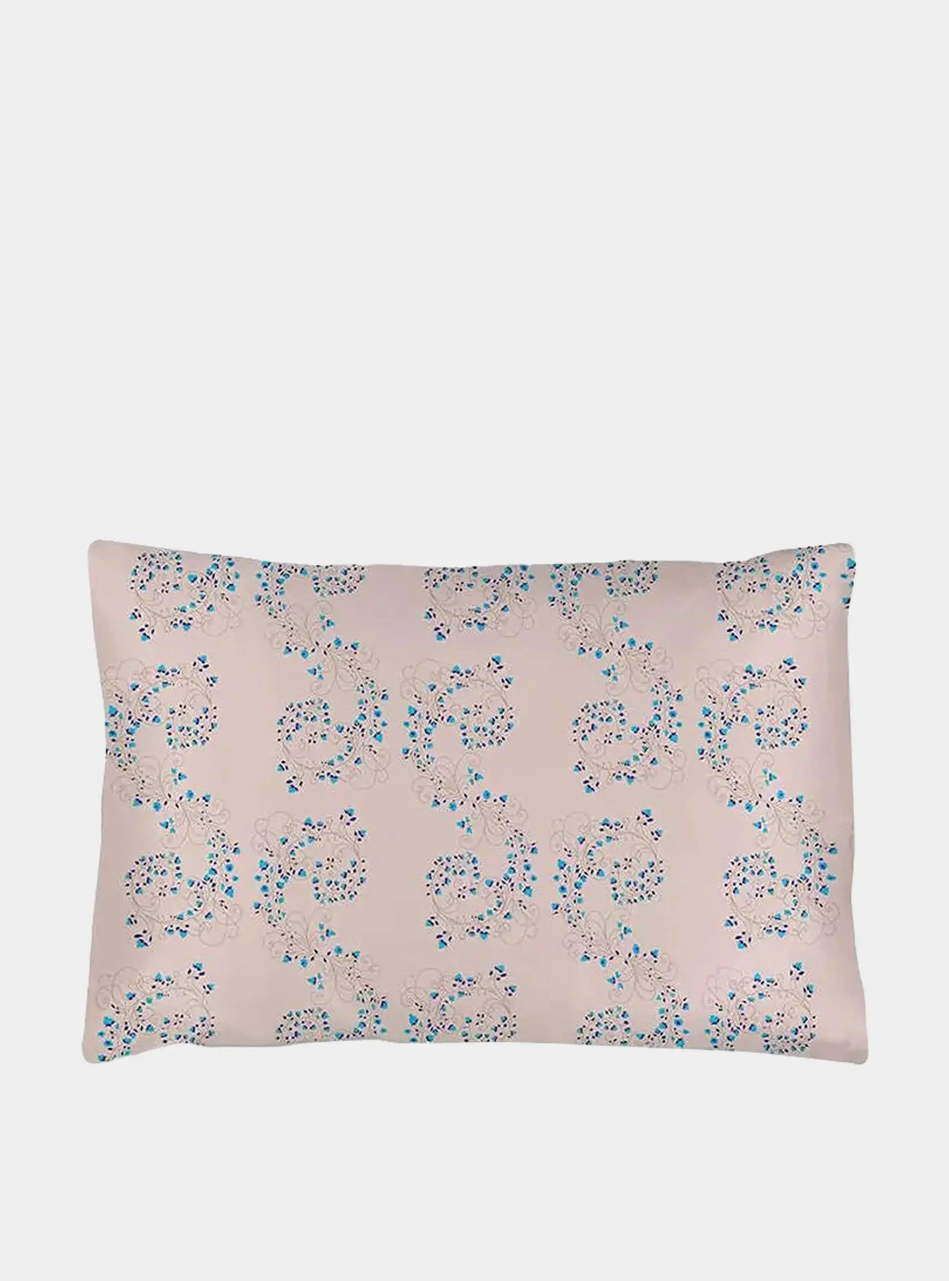 Silk Pillowcase - Pink With Fibonacci Turquoise Flowers