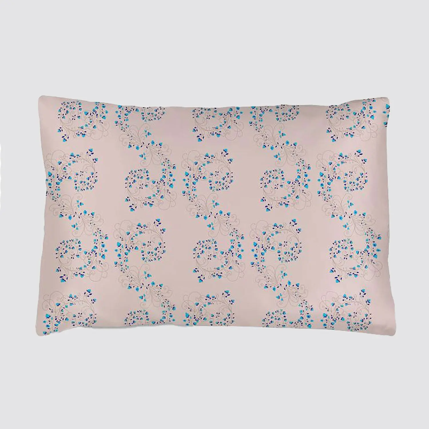 Silk Pillowcase - Pink With Fibonacci Turquoise Flowers - Image 3