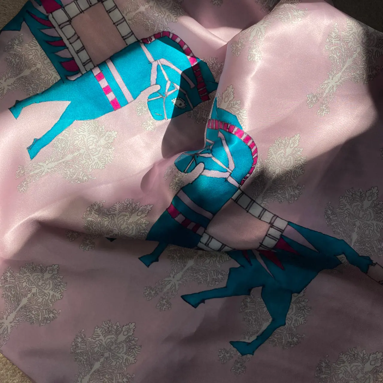 Silk Pillowcase - Pink With Horse Design - Image 4
