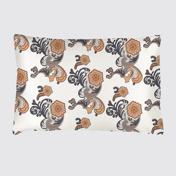 Silk Pillowcase With Orange And Tan Flower Lace Pattern - Image 2