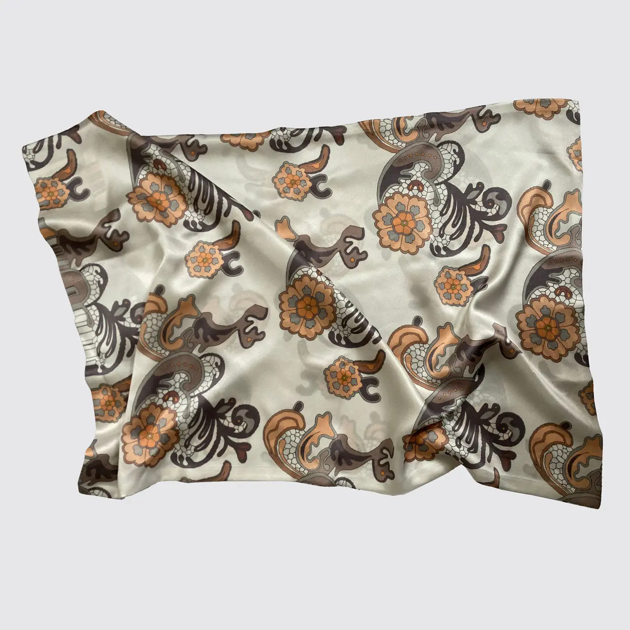 Silk Pillowcase With Orange And Tan Flower Lace Pattern - Image 3