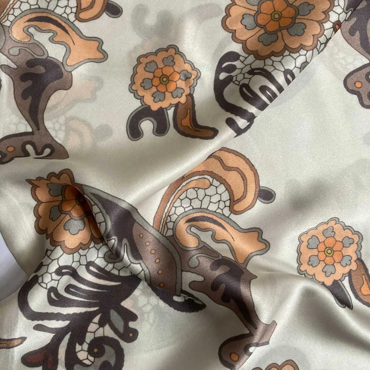 Silk Pillowcase With Orange And Tan Flower Lace Pattern - Image 4