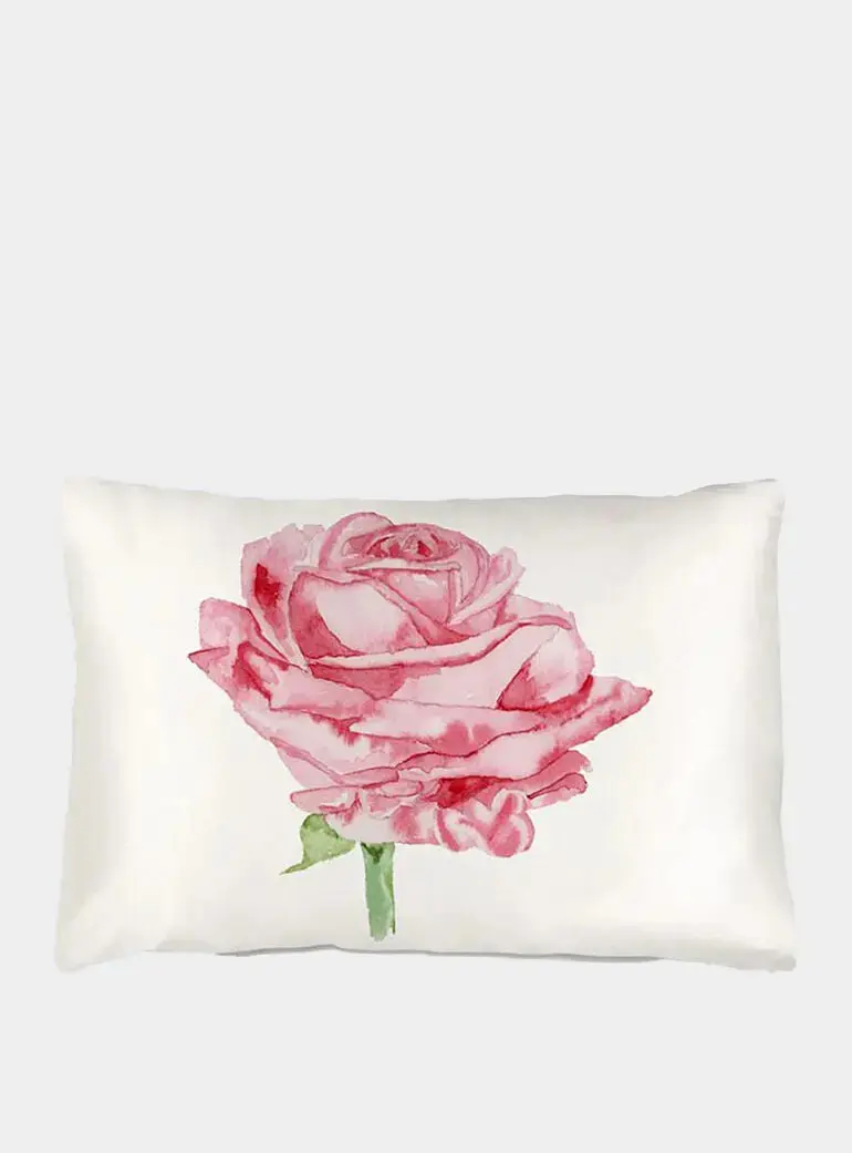 Silk Pillowcase With Red Watercolour Rose