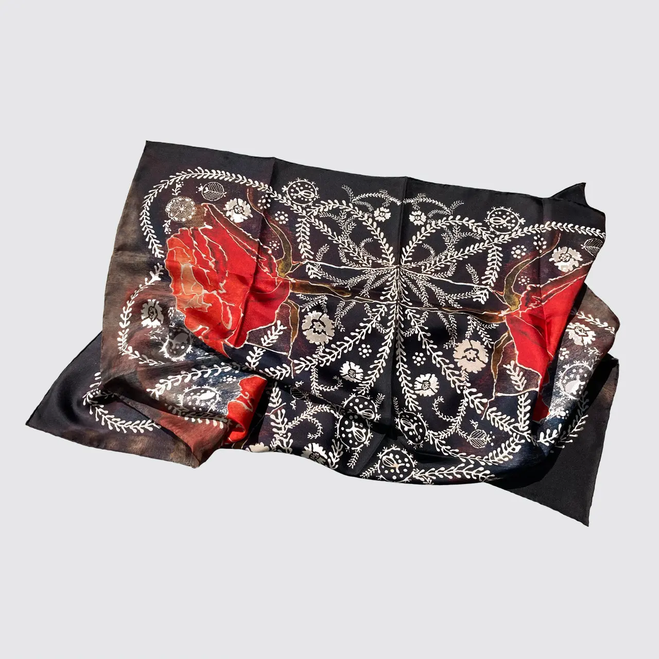 Silk Scarf With Roses And Foliage - Hand-Rolled Hems - Image 3
