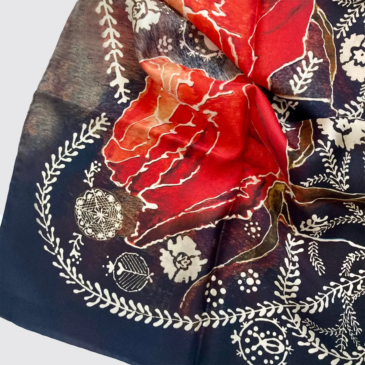 Silk Scarf With Roses And Foliage - Hand-Rolled Hems - Image 4
